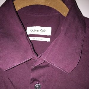 Calvin Klein Maroon Slim Fit Stretch Dress Shirt